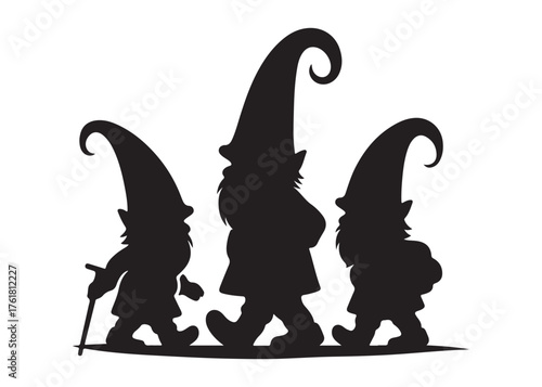 christmas gnomes logo silhouette vector, christmas gnome vector silhouette illustration, gnomes vector logo design silhouette, gnome christmas logo silhouettes vector on a white background