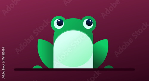 Playful and charming vector illustration of a green frog with big eyes in a simple flat design style. Ideal for children’s books, zoo posters, stickers, or nature-themed projects.