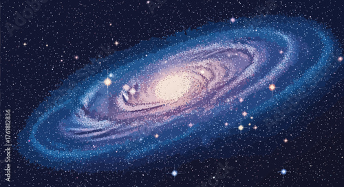 Artistic depiction of a spiral galaxy with cosmic dust and distant stars
