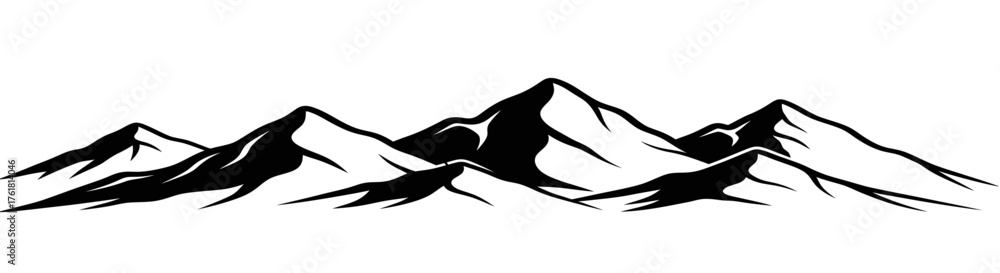 Fototapeta premium A stark black and white vector illustration of a stylized mountain range, featuring sharp, angular peaks and bold shadows that create a dramatic silhouette