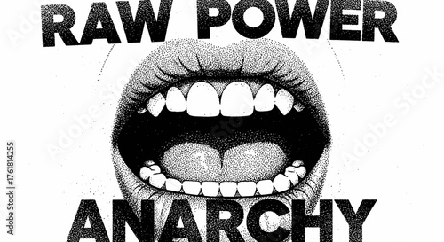 Provocative graphic design featuring raw power and anarchy with detailed lips art