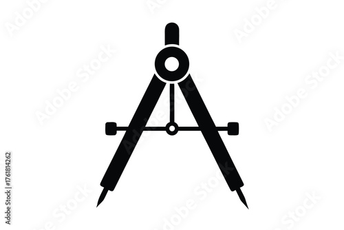 Black silhouette of a precision drafting compass tool for geometry.