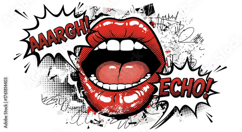 Vector illustration of shouting mouth with Aaargh and Echo comic book style speech