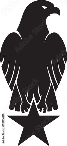 Blad eagle eith American flag print on wings diving for a patrietic ribbon. 4th july Independence Day Clipart, Emblem soaring bird usa banner image airfoil hunting red white blue band.