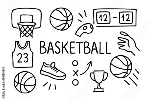 Wallpaper Mural Basketball doodle icon set – sport vector illustration collection Torontodigital.ca