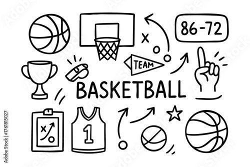 Basketball doodle icon set – sport vector illustration collection