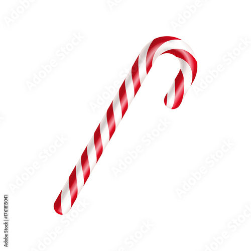Vector realistic candy cane isolated on transparent background for New Year and Christmas decor.