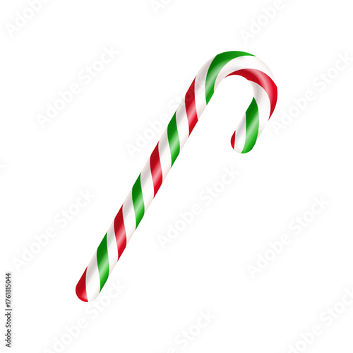 Vector realistic candy cane isolated on transparent background for New Year and Christmas decor.