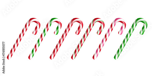 Vector realistic candy cane isolated on transparent background for New Year and Christmas decor.