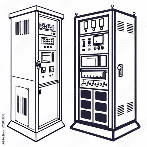 Electrical Control Cabinet Vector Illustration | Industrial Power Distribution and Automation Panel Design