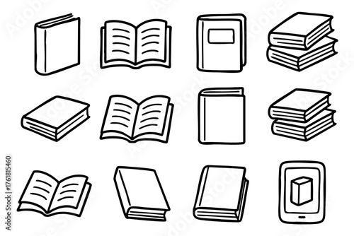 Book doodle style icon set – education and reading vector illustration