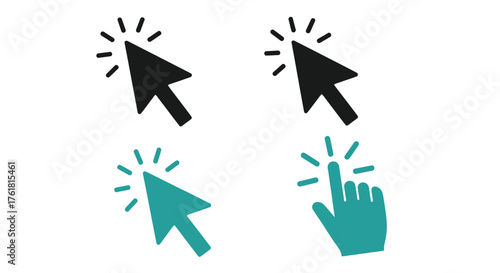 Four different cursor icons and a hand pointing isolated on white