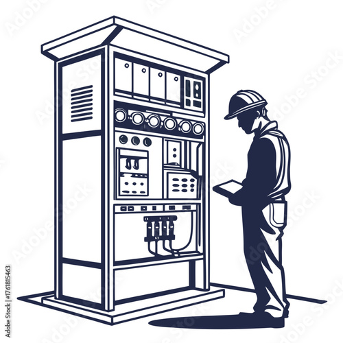 Electrical Control Cabinet Vector Illustration | Industrial Power Distribution and Automation Panel Design