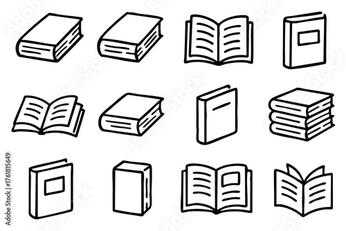 Book doodle style icon set – education and reading vector illustration