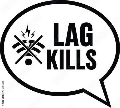 Humorous 'Lag Kills' Hand-Drawn Quote Vector Design with Glitch Effect for Gaming and Technology Humor
