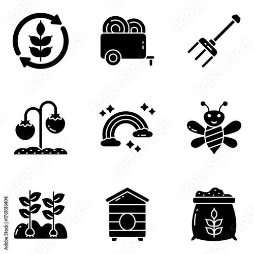 Set of Farming and Agriculture Solid Icons