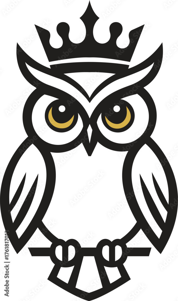 Fototapeta premium Royal Owl Logo Vector – Elegant Minimalist Owl with Crown, Symbol of Wisdom, Power and Knowledge, Line Art Style Animal Emblem for Brand Identity, Education, Luxury or Security Company Design