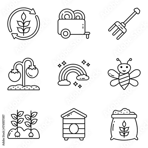 Set of Farming and Agriculture Linear Icons