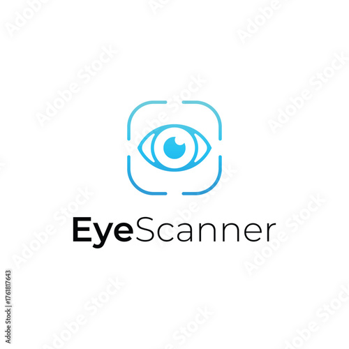 Futuristic eye scanner logo design symbolizing security and technology. Perfect for app icon, cybersecurity brand, or biometric identification concept.