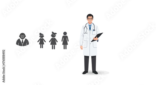 Professional Doctor Standing with Stethoscope and Clipboard.