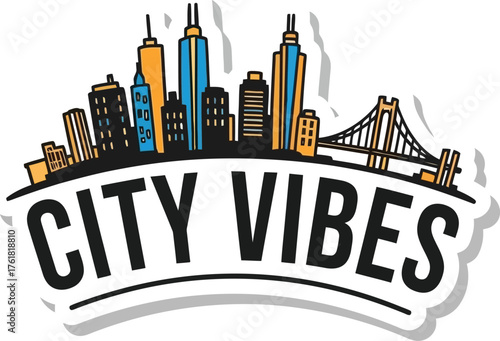 City Vibes' Hand-Drawn Quote Vector Design with Skyscraper Silhouette for Urban, Travel, and Modern Lifestyle