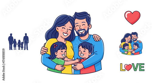 Happy Family Embracing Smiling and Showing Affectionate Love.