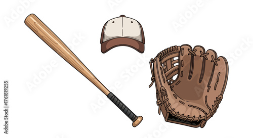 Classic Baseball Bat Glove and Cap Set.