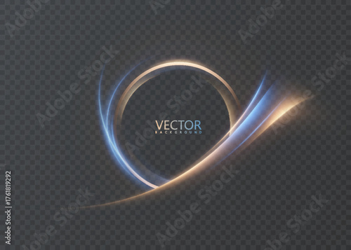 A glowing blue-orange ring with smooth light trails and soft particles on a dark background. Vector overlay effect for user interfaces, posters, and motion design.