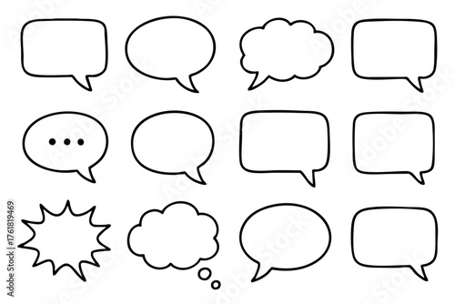 Speech bubbles. doodle icon set – chat and communication vector illustration