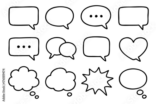 Speech bubbles. doodle icon set – chat and communication vector illustration