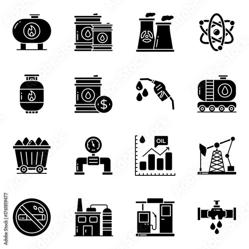 Set of Oil Industry Solid Icons