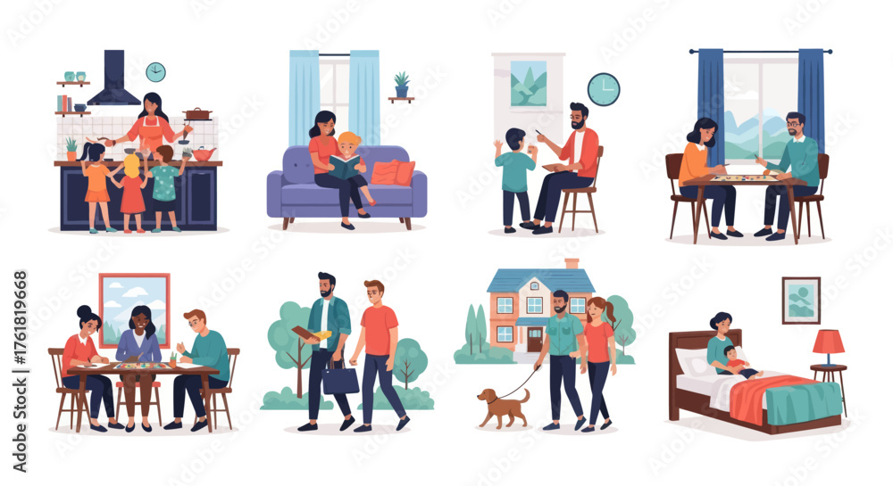 Obraz premium Diverse Family Activities and Home Life Scenes.