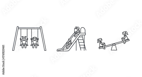 Outlined Playground Equipment: Swings Slide and Teeter-Totter.