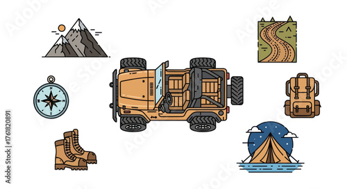 Detailed Illustration of a Tan Off-Road Vehicle with Open Doors.