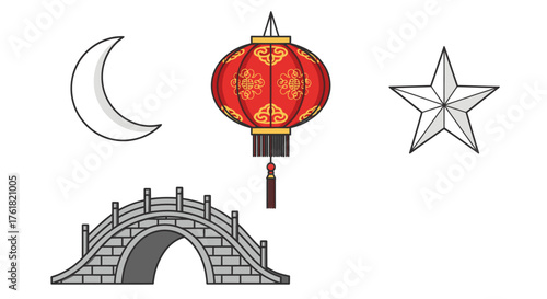 Detailed Red Chinese Lantern with Decorative Design and Tassels.