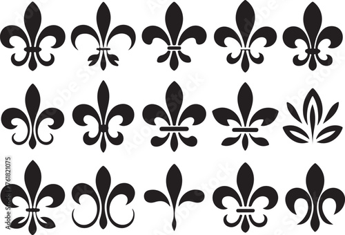 Fleur de Lis Designs Silhouette Set Vector Illustration Representing Royal French