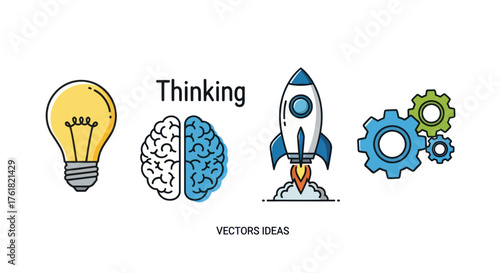 Creative Thinking Innovation and Process Vector Icons Collection.