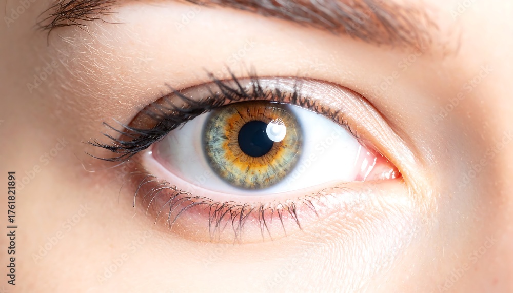 Obraz premium Close-up of a captivating human eye with striking hazel irises.