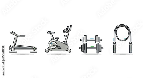 Collection of Hand-Drawn Fitness Equipment for Exercise.