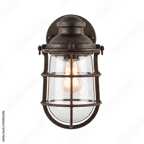 Bild auf Leinwand Rustic industrial caged wall light isolated