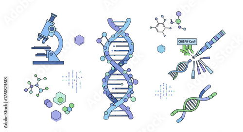 DNA microscope and molecules: Scientific research and genetic engineering concept.