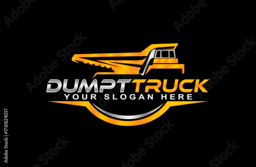 Dump truck logo emblem design vector illustration template business construction company	