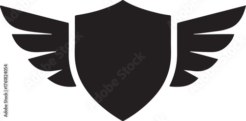 Shield emblem with wings vector design, symbolizing protection, strength, freedom, and security.