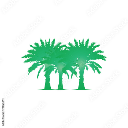 Graphic illustration featuring a cluster of three lush green palm trees, symbolizing sunny destinations, relaxation, and natural beauty of tropical environments