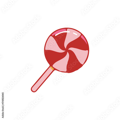 A delightful red and white swirl lollipop, a classic sweet treat perfect for celebrations or a moment of sugary indulgence