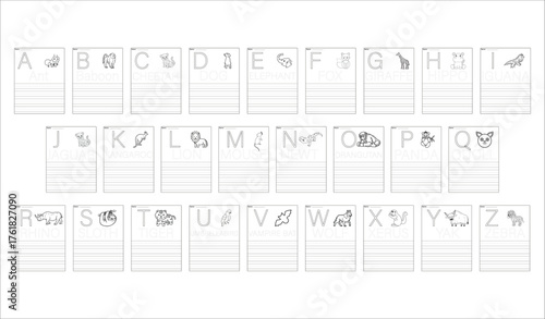 Alphabet collection graphic design elements symbols abc practise book page
