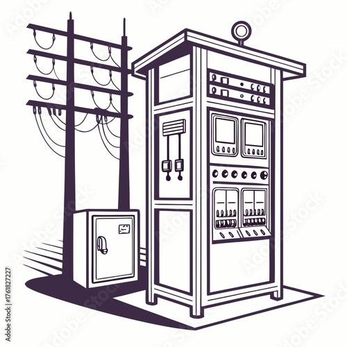 Electrical Control Cabinet Vector Illustration | Industrial Power Distribution and Automation Panel Design