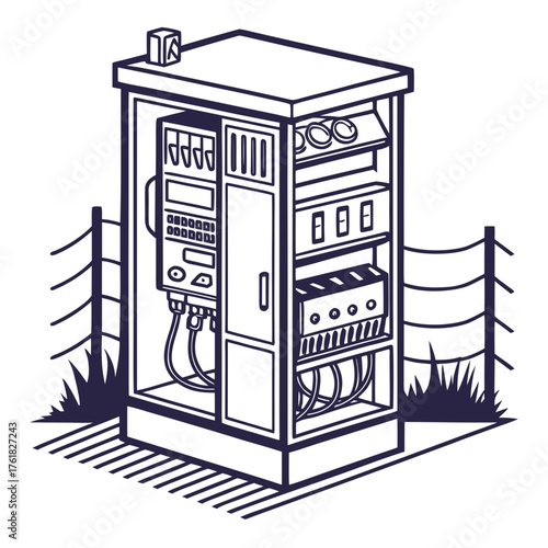 Electrical Control Cabinet Vector Illustration | Industrial Power Distribution and Automation Panel Design