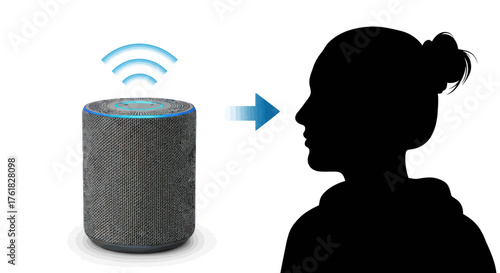 Smart Speaker Communicating with Human Silhouette Voice Control.
