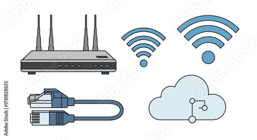 Networking and Internet Connectivity Icons Set.
